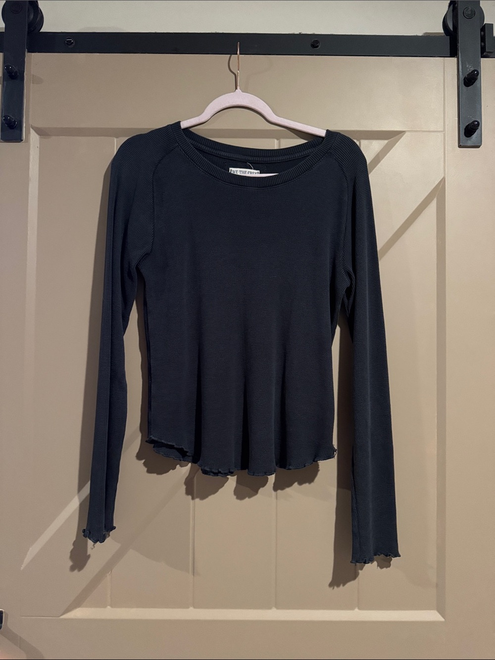 We The Free Dark Charcoal Ribbed Long Sleeve Top